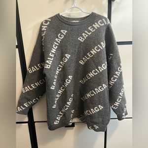 Balenciaga all over logo oversized grey and white sweater